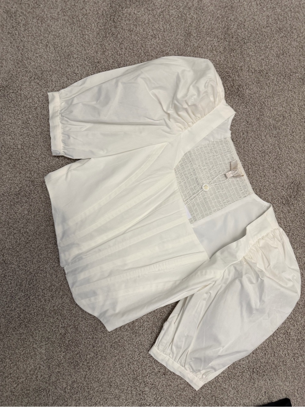 Wayf White Puff-Sleeve Square-Neck Blouse